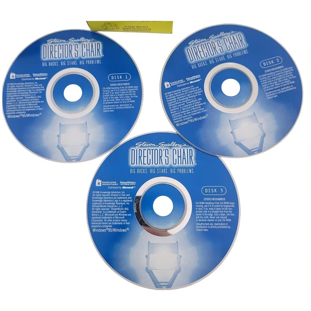 Steven Spielbergs Directors Chair PC CD ROM 1996 Retro Vintage Game 3 Discs